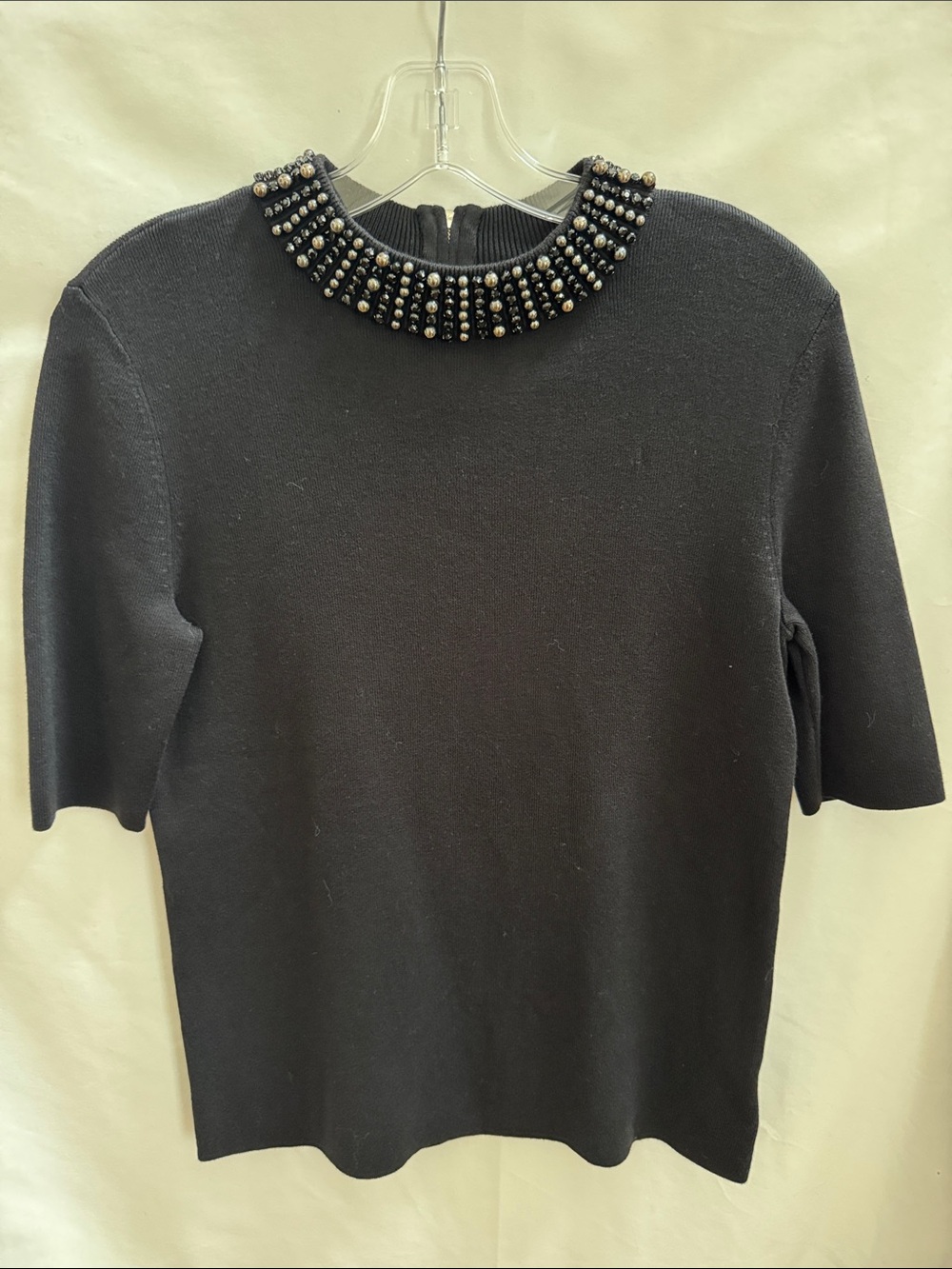 Talbots Black Beaded Collar Short Sleeve Sweater Size S